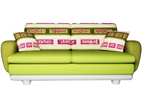 Piękna Zielona kanapa na białym tle — Zdjęcie stockowe