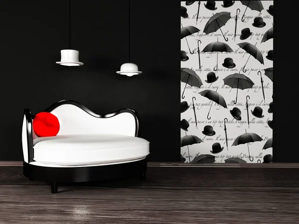 Design de interiores moderno com um sofá branco — Fotografia de Stock