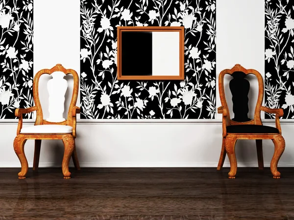 室内设计场景中具有两个经典扶手椅 — 图库照片
