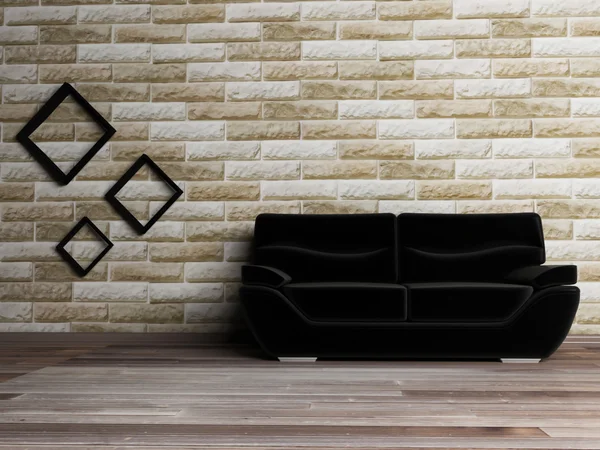 Interior design scene with a black sofa — Stock Photo, Image