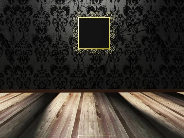 ヴィンテージの暗い壁にゴールデン フレーム — ストック写真