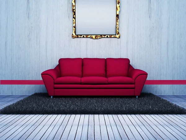 Modern lakberendezés, nappali egy rózsaszín kanapé — Stock Fotó