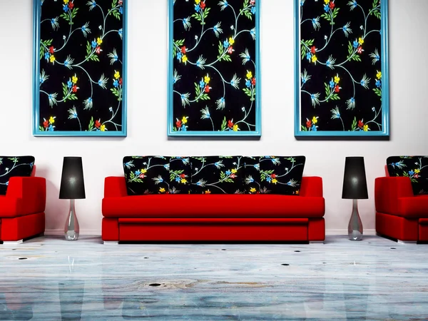 Diseño interior moderno de sala de estar con los sofás —  Fotos de Stock