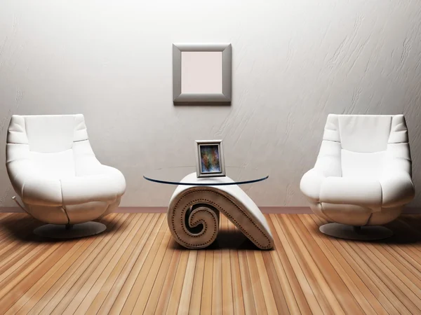Innenarchitektur-Szene mit den schönen wtite Sesseln — Stockfoto