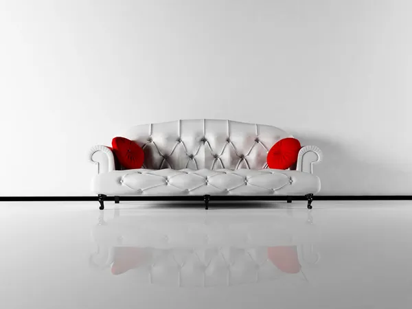 Εσωτερικό σχέδιο σκηνή με ένα κλασικό λευκό καναπέ στο άδειο δωμάτιο Εικόνα Αρχείου