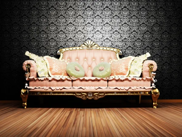 Modern inredning av vardagsrum med royal soffa Stockbild