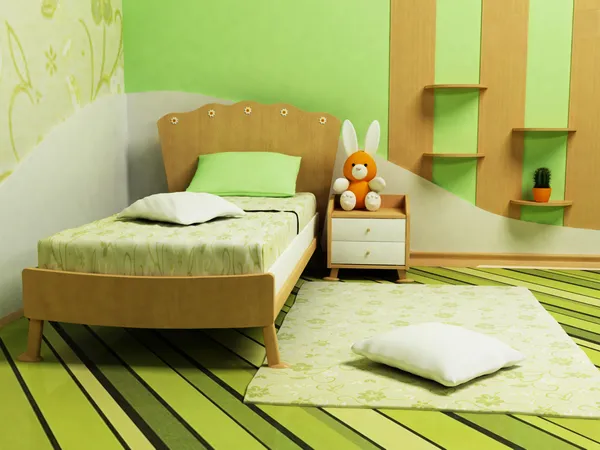 Una bella sala verde per i bambini — Foto Stock