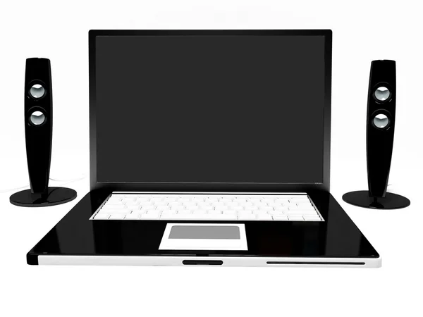 黑色的笔记本电脑和两个扬声器 — 图库照片