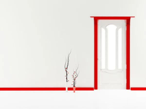 Fehér és vörös klasszikus ajtó — Stock Fotó