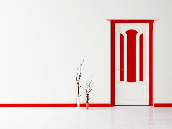 白色和红色经典门和花瓶 — 图库照片