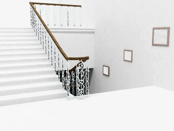 Design interiéru s schody a obrázky — Stock fotografie