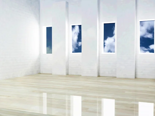 Lichte kamer met vier open weduwen — Stockfoto