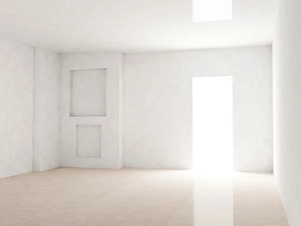 Quarto luminoso com porta aberta — Fotografia de Stock