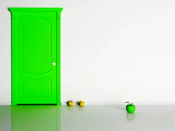 Scena wnętrz z drzwiami zielony — Zdjęcie stockowe