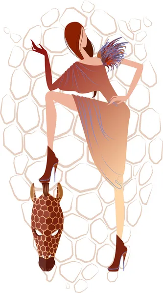 Девушка в коричневом платье в маске — стоковый вектор