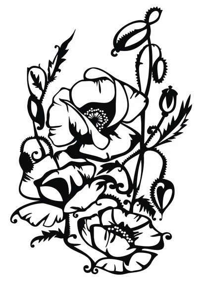 Декоративна макова квітка - чорний векторний силует на білому тлі — стоковий вектор