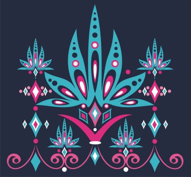 Vector ornament with artistic flower element on dark blue background clipart