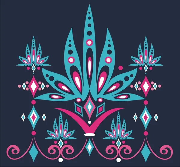 Ornement vectoriel avec élément floral artistique sur fond bleu foncé — Image vectorielle