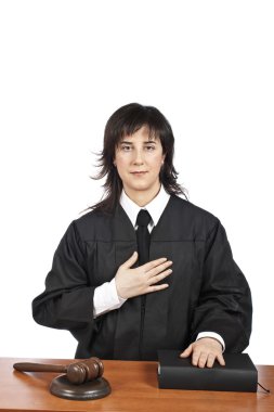 Female judge taking oath clipart