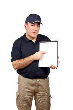 Courier pointing with the finger clipart