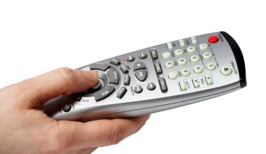 Holding a remote with path clipping clipart