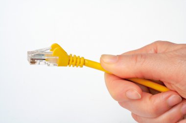 Hand holding network cable clipart