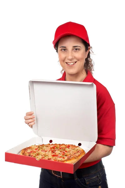 Pizza delivery woman — Zdjęcie stockowe