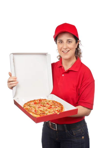 Pizza leverans kvinna — Stockfoto