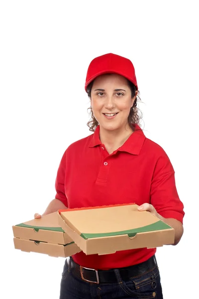 Pizza delivery woman — Zdjęcie stockowe