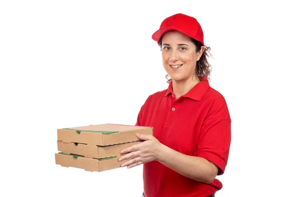 Pizza leverans kvinna — Stockfoto