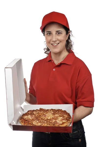 Πίτσα παράδοση γυναίκα — Φωτογραφία Αρχείου