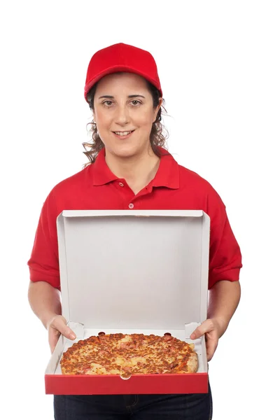 Πίτσα παράδοση γυναίκα — Φωτογραφία Αρχείου