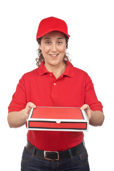 Pizza levering vrouw — Stockfoto