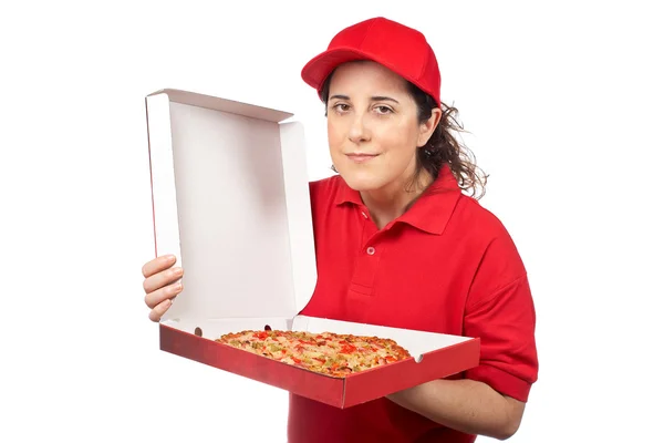 Pizza donna consegna — Foto Stock