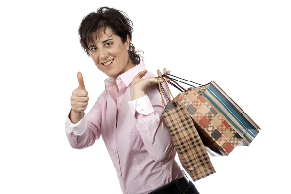 Nő gazdaság bevásárló táskák — Stock Fotó