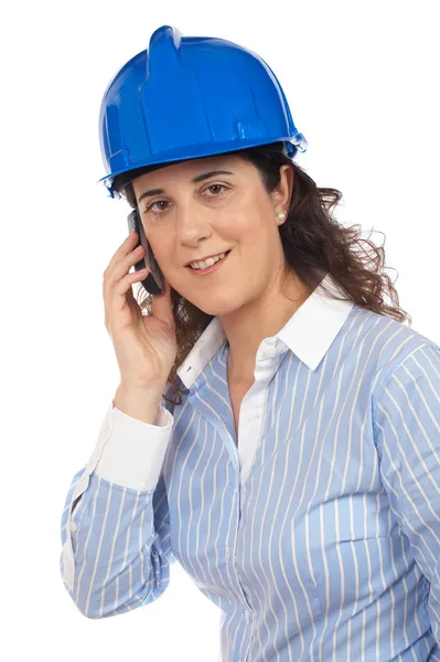 Женщина-архитектор с телефоном — стоковое фото