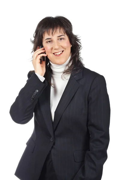 Sorrindo mulher de negócios falando com telefone — Fotografia de Stock
