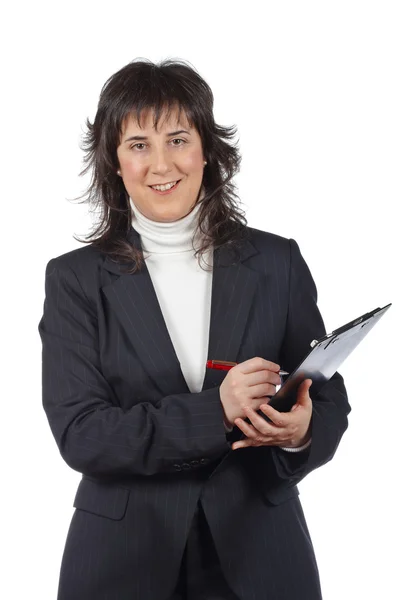 Sorrindo mulher de negócios escrevendo — Fotografia de Stock
