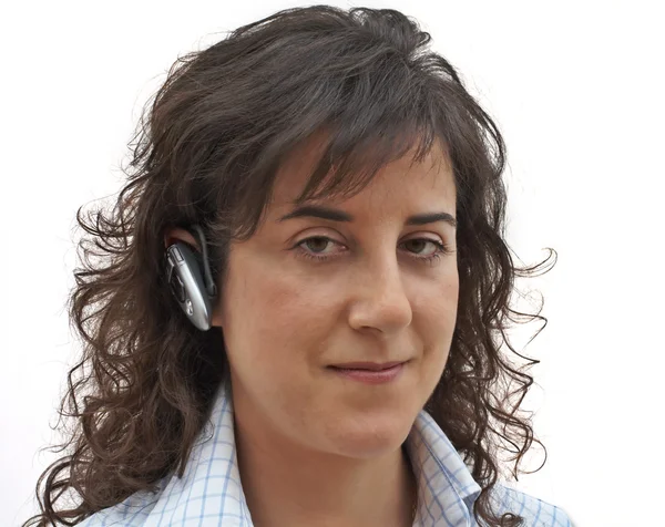 Klient usługi kobieta z zestawu słuchawkowego — Zdjęcie stockowe