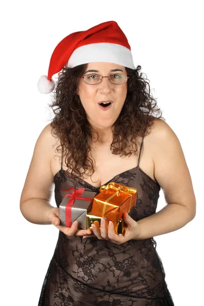 Christmas girl surprised — Stok fotoğraf
