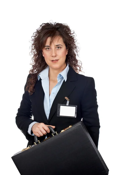ビジネスの女性が黒いブリーフケースを保持 — ストック写真
