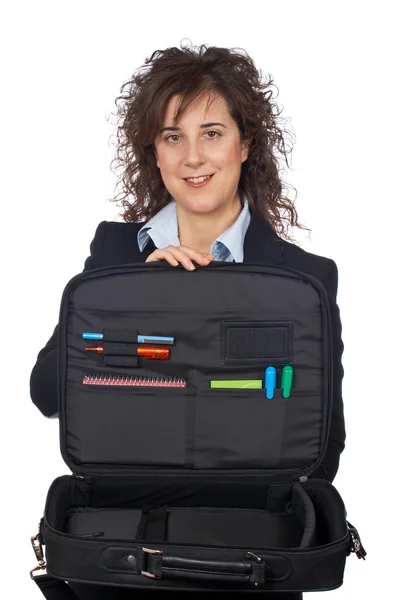 Ділова жінка тримає сумку для ноутбуків — стокове фото