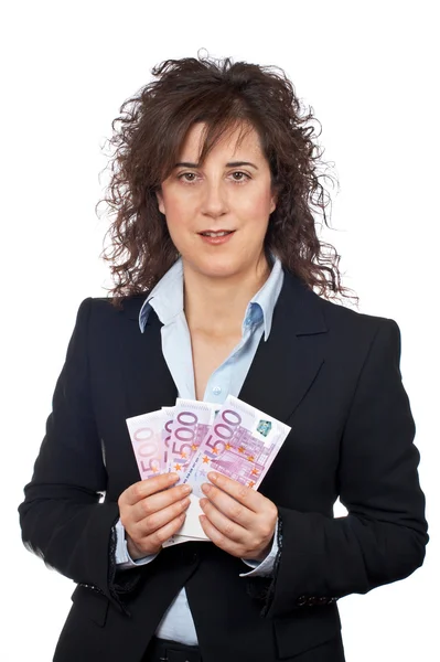 Holding a fan of money — Stock Photo, Image
