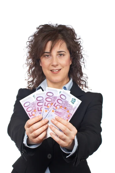 Holding a fan of money — Stock Photo, Image