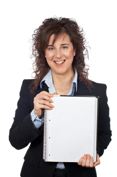 Obchodní žena ukazuje prázdný list — Stock fotografie