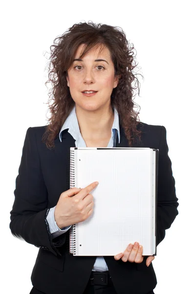 Γυναίκα των επιχειρήσεων εμφανίζει ένα κενό φύλλο — Φωτογραφία Αρχείου