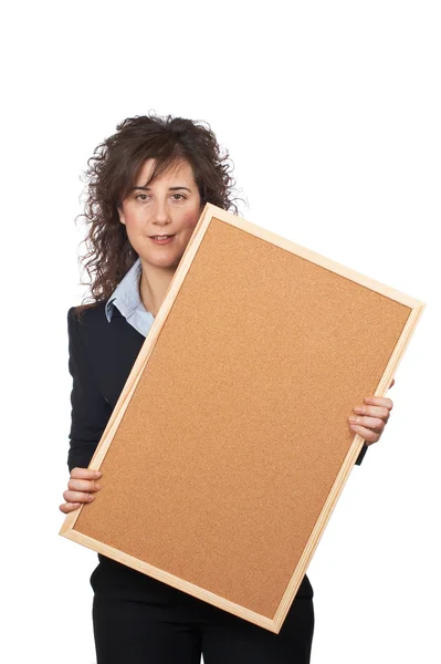 Femme d'affaires tenant le carton-liège — Photo