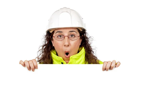 Vrouwelijke bouwvakker verbaasd — Stockfoto