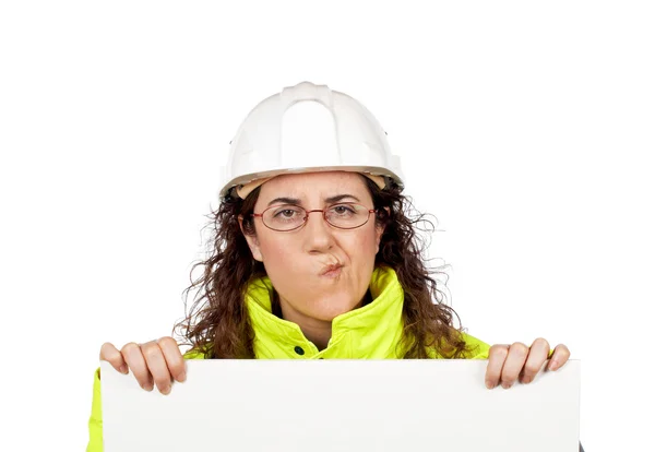 Vrouwelijke bouwvakker met bezorgd gebaar — Stockfoto