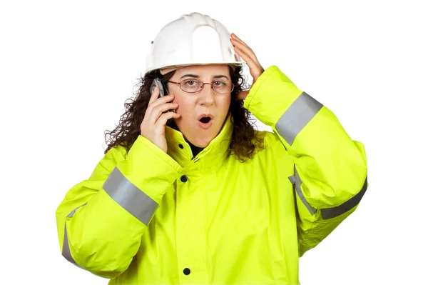 Vrouwelijke bouwvakker verbaasd — Stockfoto